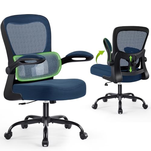 Image of AreShark Office Chair Ergonomic Desk Chairs with Adjustable Lumbar Support, High Back Breathable Mesh Chair with Wheels& Flip-up Armrests,Rolling Swivel Comfy Task Computer Chair for Home Work Gaming