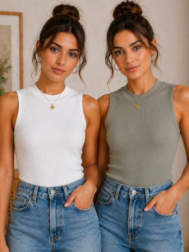 Image of Toochki Tops for Women Crop Top for Women's Tank Activewear Tee Casual Sports Cotton High Neck Camisole Pack of Two (2)