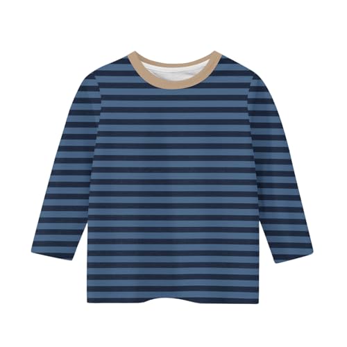 Shirt for Girls Fashion Cute 3/4 Sleeve Striped Print Shirts Kids Casual Crewneck Soft Comfy Solid Color Tunic Tops3
