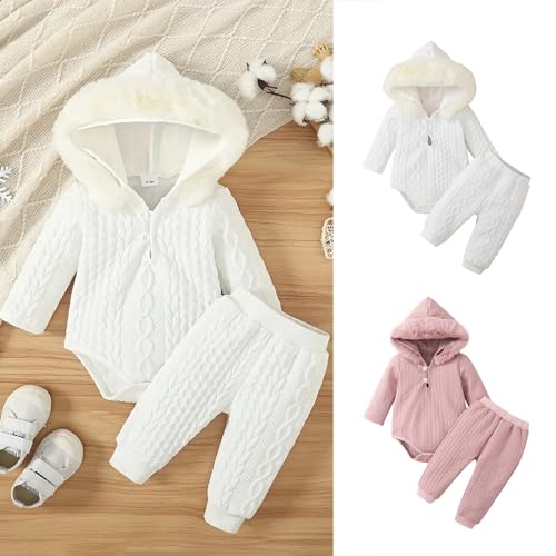 Newborn Baby Girls Hoodie 𝗣ajama Romper Pants Thicken Fleece Hat Toddler Winter Jumpsuit Long Sleeve Cotton 𝐒leepwear2