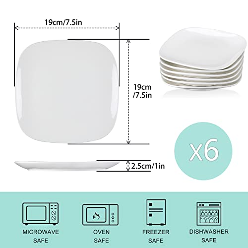 LOVECASA Dessert Plate Set of 6, Porcelain Dinnerware Set Tableware, 7.4inch Snack/Salad/Fruit/Side Plate. (18.8 * 2 cm), White - Image 3