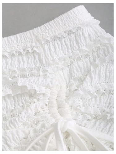 GORGLITTER Women's Drawstring Lace Ruffle Skirt Y2k Asymmetrical Hem Mini Coquette Skirts4
