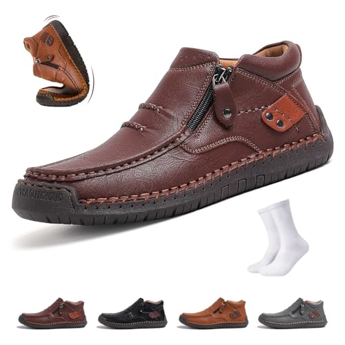 The First Young Shoes Men, Mens Handmade Premium Leather Slip-On Driving Boots, Slip On Boots for Men Travel & Outdoor