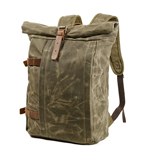 Waxed Canvas Backpack For Men Vintage Outdoor Mens Rucksack Women Packsack Large Capacity Backpack(Army green)