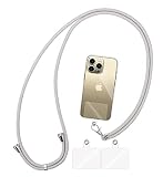 [AOKKR] スマホストラップ 首掛け, ショルダーストラップ 1本+透明タグパッチ3枚入り ネックストラップ 肩掛け用 ロング 携帯ストラップ 斜めがけ 首から下げる 長さ調整可能 忘れ物防止 スマホ紛失予防に 全機種対応 スマホストラップ, [ライトグレー]