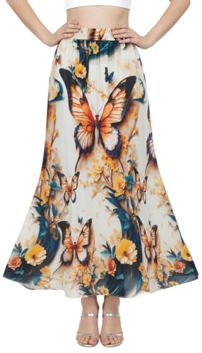 Image of VAGISHA Women's 4-Metre Flared Long Skirt | Skirts for Women Long Length | Long Skirts for Girls | Ethnic & Boho Printed Wear with Elastic Waist | Perfect for Party, Festive & Casual Look