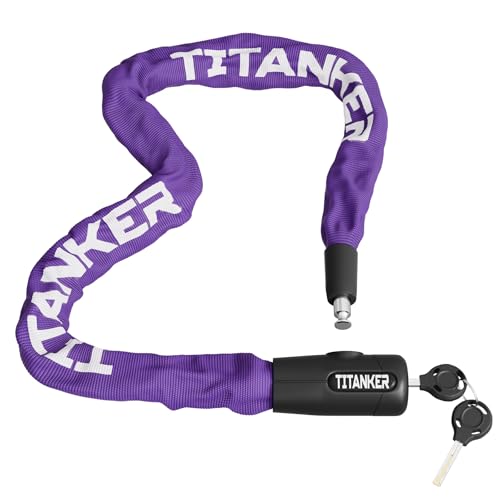Titanker Bike Chain Lock with Key, 3.3 Feet Heavy Duty Anti-Theft Bike Lock Chain Security Bicycle Chain Locks for Bike, Motorcycle, Bicycle, Door, Gate, Fence, Grill (8mm Thick Chain, Purple)
