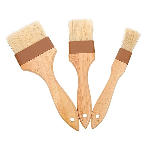 Amosfun 3Pcs Basting Brush Food Grade Heat Resistant Brush for Barbecue Baking and Cooking Wooden Handle for Sauces and Oils Kitchen Supplies for Grilling
