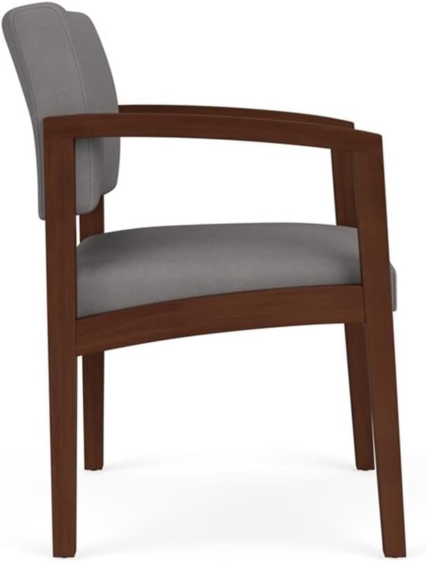 Lenox Wood Reception Waiting Room Guest Chair/Walnut Wood/Light Gray