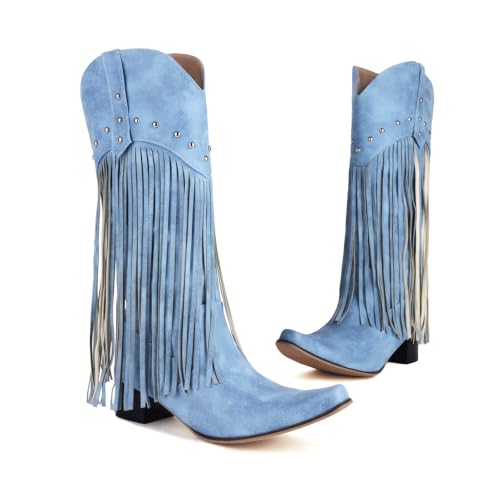 Bottes de cowboy à franges FGRID en daim avec broderies haut de gamme