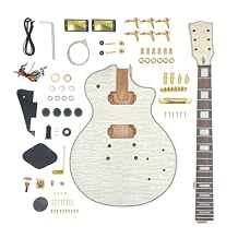 Electric Guitar Kit, Mahogany Body with Quilted Maple Top, Rosewood Fingerboard, 22 Fret Guitar Neck 24.75 Inch Scale, Includes Hardware & Electronics for Assembly