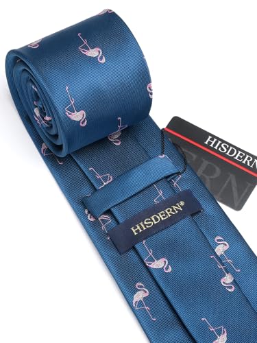 Image of HISDERN Ties for Men Classic Animal Tie and Pocket Square Set Jacquard Woven Silk Neckties Handkerchief Wedding Party