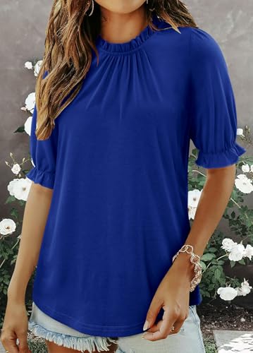 CHICZONE Women's Mock Neck Casual Summer Tops Ruffle Short Sleeve Keyhole Back Boho Blouses3