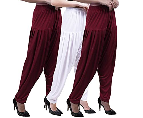 Image of CASUALS Women's Regular Fit Viscose Drawstring Patiala Harem Pants Combo Pack 3