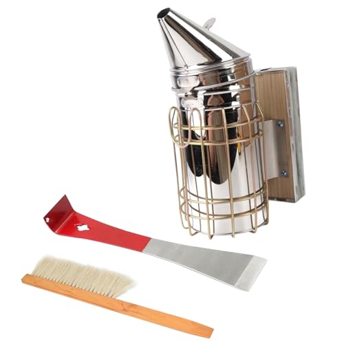 Beehive Scraper Tool Frame Lifter and Scraper Beehive Brush Beekeeping Brush Beehive Smoker for Beekeeper Supplies Beehive Tool Set Stainless Steel Plastic Outdoor Beekeeping Kit
