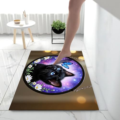 Paillasson Chat Noir et Papillon Violet 40x60 cm Lavable - 4