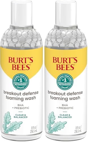 Burt's Bees Foaming Face Wash, BHA Breakout Defense Cleanser for All Skin Types, Washes Away Impurities & Excess Facial Oil, With a Prebiotic, 8 Oz. (Pack of 2)