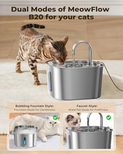 Katzenbrunnen Edelstahl 2,2L | Super Leise Trinkbrunnen für Katze mit Kabel | Katzen Trinkbrunnen mit 5-stufiges Filtersystem & LED-Licht | Einfach zu Reinigen | mit 4 Aktivkohlefilter