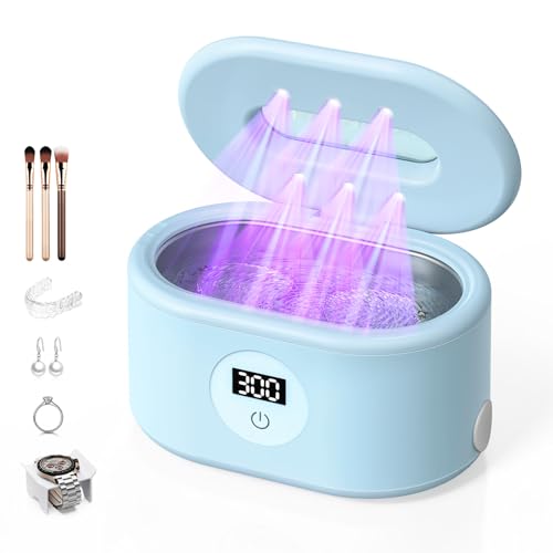 Image of Ultrasonic Cleaner, 48KHz Ultrasonic Jewelry Cleaner with 20oz 304 Stainless Steel Tank, Dual Modes & LED Display - for Jewelry, Eyeglasses, Watches, Dentures, Retainers & More-Light Blue