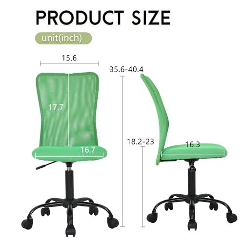 Image of Mesh Office Chair Desk Chair Computer Chair with Ergonomic Lumbar Support Without Arms Adjustable Swivel Rolling Chair for Men(Green)