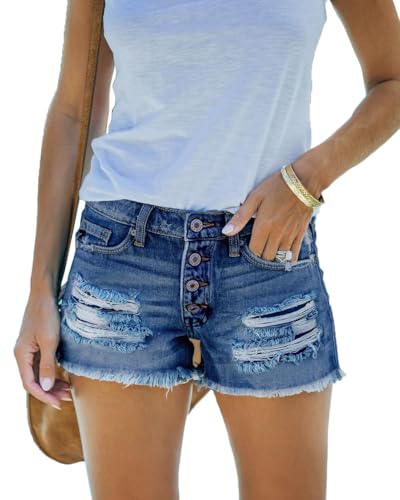 DGRPI Women's Ripped Denim Shorts Mid Rise Summer Hot Stretchy Comfy Teen Girls Jean Shorts
