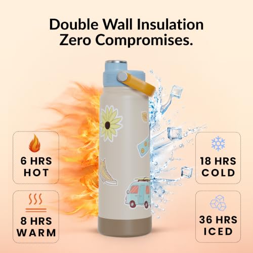 Image of Rabitat Hyde Personalized Vacuum Insulated Stainless Steel Water Bottle 1000 ml | Double Wall Vacuum Insulation|18 /8 Food Grade Steel | Leak Proof | Wide Mouth | Ring Handle | BPA Free | Happy Trails