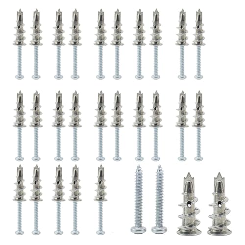 Fokroin 25 Piezas Tacos Pladur, Tacos para Cartón Yeso, Durable Tornillos Pladur, Tacos Autorroscantes Metalico para Pladur Sin Taladrado, para Fijación en Piedra, Ladrillo, Hormigón, Placas de Yeso