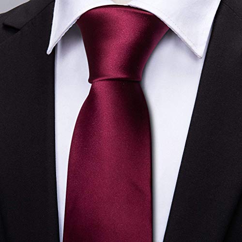 Image of Barry.Wang Plain Men Silk Ties Extra Long Satin Necktie for Wedding Business Handkerchief Cufflinks Set Solid Colors
