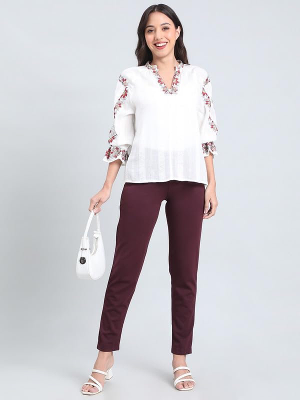 Image of GO COLORS Ponte Smart Kurti Pants Full Length for Women | Breathable, Mid Rise