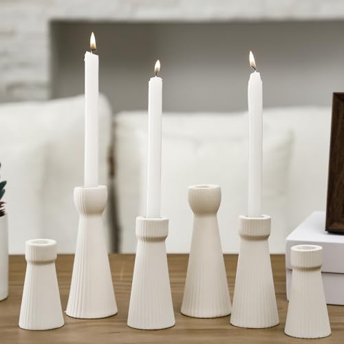 Mumufy 6 Pcs White Taper Candle Holders