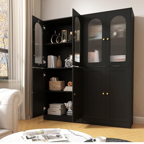 71-Tall-Kitchen-Pantry-Cabinet-Kitchen-Storage-Cabinet-with-Glass-Doors-and-Adjustable-Shelves-Wood-Food-Pantry-Cabinet-Freestanding-Cupboard-for-Kitchen-Dining-Room-Black 71 Tall Kitchen Pantry Cabinet Kitchen Storage Cabinet with Glass Doors and Adjustable Shelves Wood Food Pantry Cabinet Freestanding Cupboard for Kitchen Dining Room Black