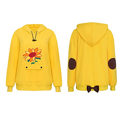LOADREAM Ai Ohto Hoodies Girls Women Wonder Egg Priority Cosplay Japanese Cute Anime Pullover Hooded Sunflowers Yellow Tops (S, Ai Ohto Hoodies for Girls Unisex Adults)