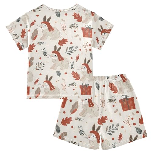 ALAZA Winte Rabbit Leaf Polka Dot Pajamas Set Short Sleeve Cotton Sleepwear Summer Pjs 2 Piece 5-14Y2