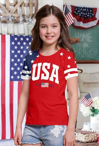 Image of Ithalt Boys Girls USA Shirts Kids 4th of July Shirts American Flag Tshirt Patriotic Top Independence Day Outfit 5-13y