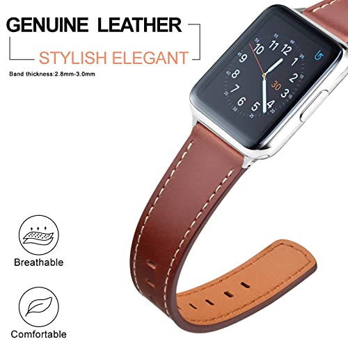 Image of ANNEFIT 20mm Watch Band, Quick Release Genuine Leather Replacement Strap (Red Brown)