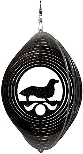 SWEN Products Long Hair Dachshund Circle Swirly Metal Wind Spinner