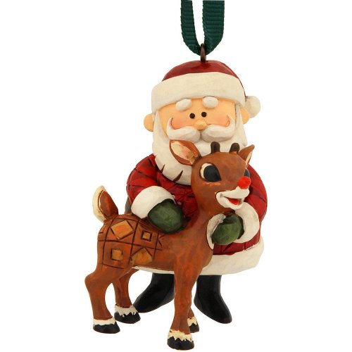 Jim Shore “Rudolph the Red-Nosed Reindeer” Santa Hugging Rudolph Hanging Ornament, 2.36”