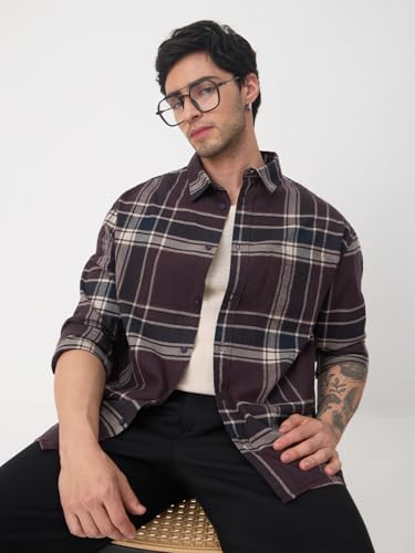 Image of The Souled Store Plaid: Black /Blue /Red Checks Long Sleeve Collared Neck Button Down Cotton Relaxed Fit Shirts for Men and Boys - Classic and Casual Wardrobe Essentials