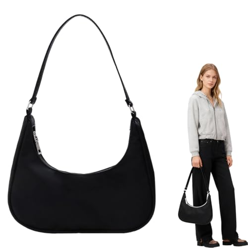 Umhängetasche Damen Handtasche, Nylon Retro Achsel Tasche, Y2k Fashion Unterarmtasche mit Reißverschluss-Geschenk für Weihnachten und Geburtstag