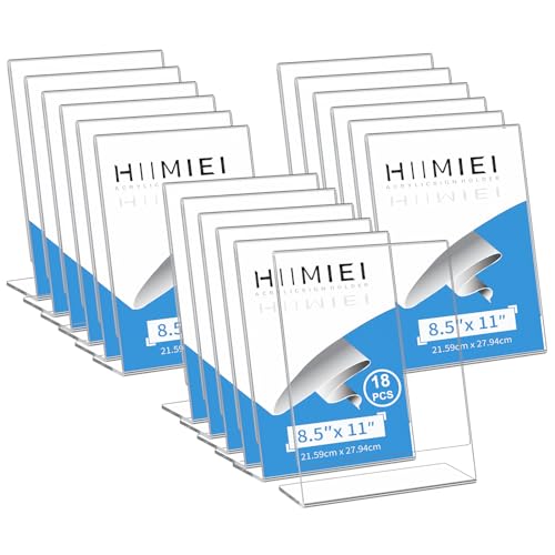 HIIMIEI 8.5x11 Acrylic Sign Holder, Slant Back Sign Holders Portrait Ad Frames Clear Durable Flyer Display Stand for Office Home Store Restaurant Pack of 18