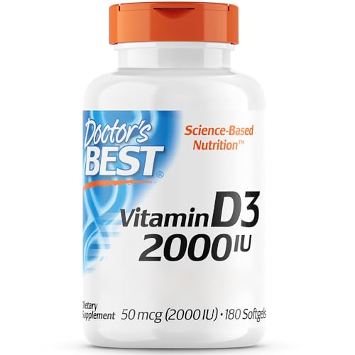 Doctor's Best, Vitamin D3, 2.000IU, 2-Tages-Depot, 180 Kapseln, Laborgeprüft, Glutenfrei, Sofafrei