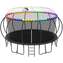 LHX Tranpoline Outdoor 8 10 12 14 15 16FT with Enclosure Net, Light and Sprinkler, 1500lbs Weight Capacity, Heavy Duty Outdoor Backyard Tranpoline with Basketball Hoop for Kids Adults, ASTM Approved