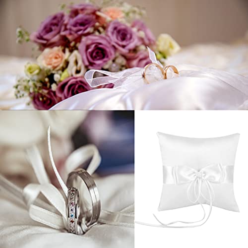 Mumusuki Ring Pillow Pearls, White Bowknot Ring Bearer Pillow Holder Wedding Ring Pillow With Simulation Pearl Decor Bridal Wedding (15 * 15Cm) #TOP3