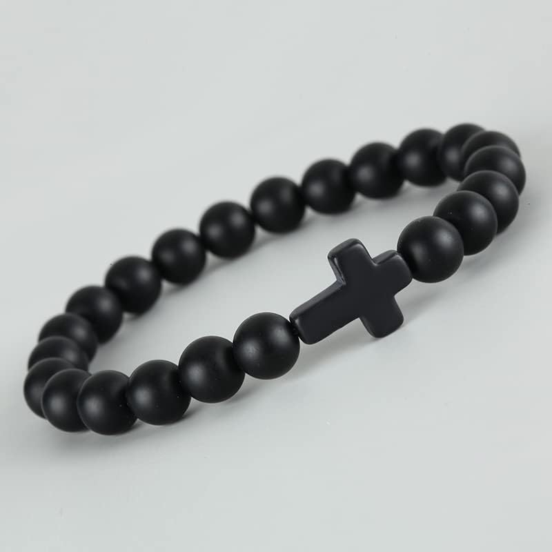 Softones 8mm Beads Cross Bracelets for Women Men Natural Stone Elastic Stretch Prayer Bracelet for Women Friendship Cross Gifts - Image 7