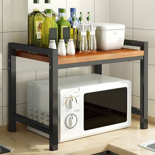 Estante para microondas, estante de madera de 2 niveles para organización de encimera de cocina, almacenamiento para utensilios, condimentos y vajilla