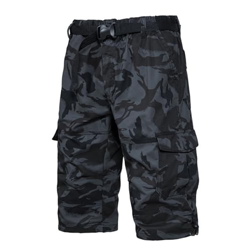 PADOLA Short Homme Cargo Coton Bermuda avec 7 Poches été Taille Elastique Camouflage Pantacourt à Jambes Larges avec Cordon de Serrage Baggy 3/4 Pantalon avec Ceinture Réglable (0 Camouflage, L) – vue 4