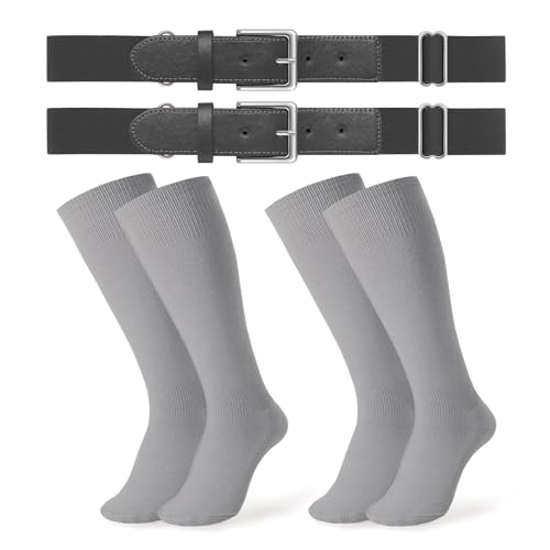Image of JASGOOD 2 Pack Baseball Socks and Belt Combo Set Softball Socks and Belts Elastic Waist Belt for Youth and Adult Boys