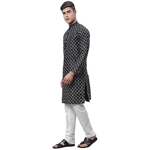 Image of SOJANYA (Since 1958 Men's Silk Blend Kurta Pyjama Set | Multi Embroidered Traditional Ethnic Wear for Navratri, Garba, Puja & Wedding