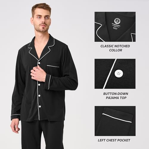 Image of BAMBOO COOL Mens Pajama Set Bamboo Viscose Cotton Soft Lightweight Loungewear Sleepwear Long Sleeve and Pants with Pockets