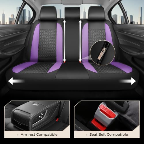 Image of Coverado Car Seat Covers Full Set, Leather Seat Covers for Cars, Waterproof Car Seat Protectors, Front and Back Car Seat Cushions Automotive Seat Covers Universal Fit for Most Cars, Black&Purple